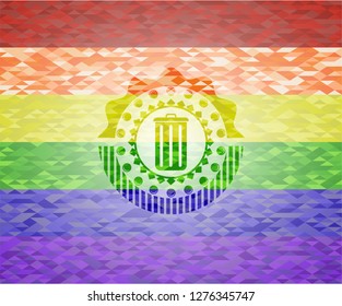 trash can icon on mosaic background with the colors of the LGBT flag
