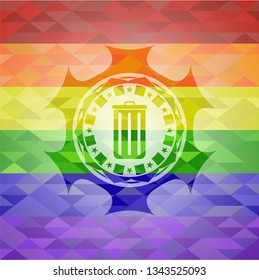 trash can icon on mosaic background with the colors of the LGBT flag