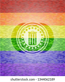trash can icon on mosaic background with the colors of the LGBT flag