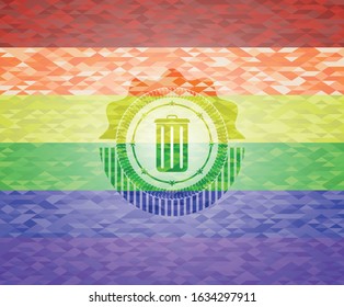 trash can icon on mosaic background with the colors of the LGBT flag