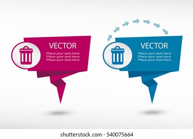 Trash can icon  on origami paper speech bubble or web banner, prints. Vector illustration