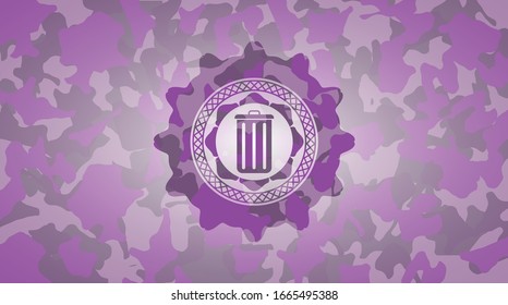 trash can icon on pink and purple camouflaged texture