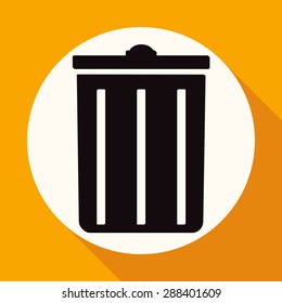 trash can icon on white circle with a long shadow