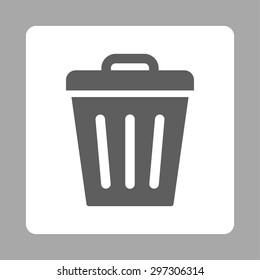 Trash Can icon from Primitive Buttons OverColor Set. This rounded square flat button is drawn with dark gray and white colors on a silver background.