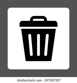 Trash Can icon from Primitive Buttons OverColor Set. This rounded square flat button is drawn with black and white colors on a gray background.
