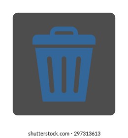 Trash Can icon from Primitive Buttons OverColor Set. This rounded square flat button is drawn with cobalt and gray colors on a white background.