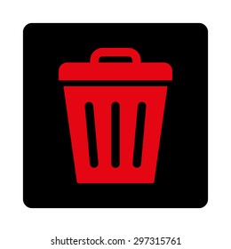 Trash Can icon from Primitive Buttons OverColor Set. This rounded square flat button is drawn with intensive red and black colors on a white background.