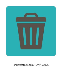 Trash Can icon from Primitive Buttons OverColor Set. This rounded square flat button is drawn with grey and cyan colors on a white background.