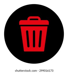 Trash Can icon from Primitive Round Buttons OverColor Set. This round flat button is drawn with intensive red and black colors on a white background.