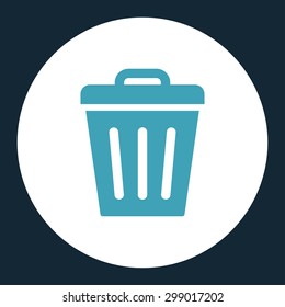 Trash Can icon from Primitive Round Buttons OverColor Set. This round flat button is drawn with blue and white colors on a dark blue background.
