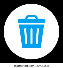 Trash Can icon from Primitive Round Buttons OverColor Set. This round flat button is drawn with blue and white colors on a black background.