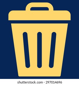 Trash Can icon from Primitive Set. This isolated flat symbol is drawn with yellow color on a blue background, angles are rounded.