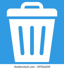 Trash Can icon from Primitive Set. This isolated flat symbol is drawn with white color on a blue background, angles are rounded.