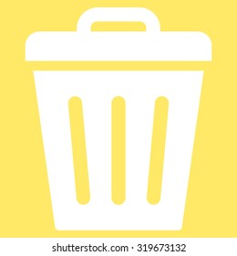 Trash Can icon from Primitive Set. This isolated flat symbol is drawn with white color on a yellow background, angles are rounded.