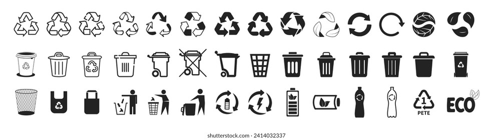 Trash can icon and Recycle icons set. Recycle icons collection. 