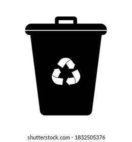Trash can icon with recycle sign. Garbage bin or basket with recycling symbol. Vector illustration.