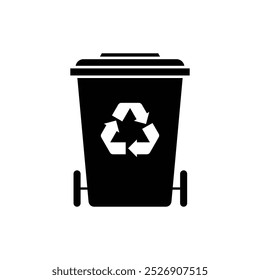 Ícone de lixeira com sinal de reciclagem. Lixeira ou cesta com símbolo de reciclagem. Ilustração vetorial.