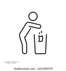 trash can icon, refuse sort, separately putting garbage, litter throwing area, thin line symbol - editable stroke vector illustration
