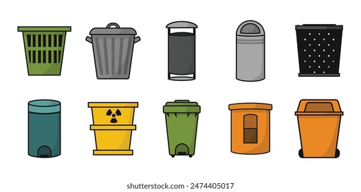 Colección de conjunto de iconos de papelera