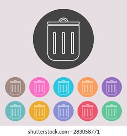 Trash can icon. Set of colored icons.