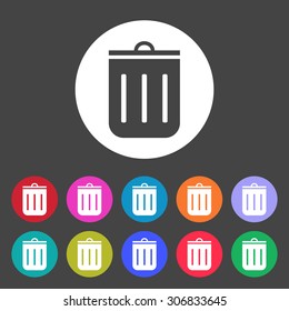Trash can icon. Set of colored icons.