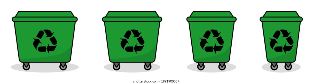 Trash can icon. Set of trash can icons. Trash cans of different sizes. Vector illustration. Green trash cans