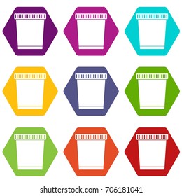Trash can icon set many color hexahedron isolated on white vector illustration