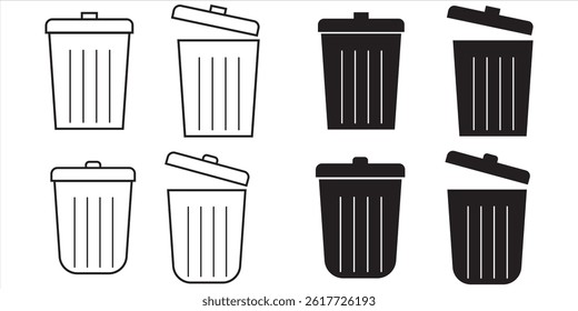 Trash can icon set. Recycle bin symbol. Trash bin silhouette. Recycle symbol in black. design eps 10 
