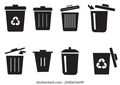 Trash can icon, set of recycling bins, Garbage tank, Wastebasket, Dustbin icon.