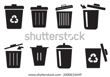 Trash can icon, set of recycling bins, Garbage tank, Wastebasket, Dustbin icon.