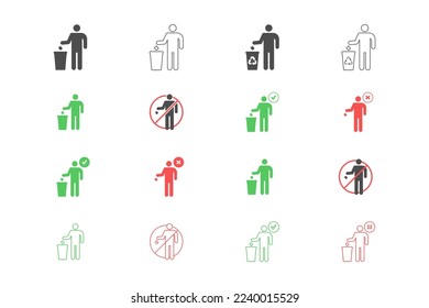 Trash can icon set vector design, throw trash in its place and do not litter