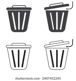 trash can icon set vector flat illustration