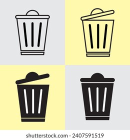 trash can icon set vector flat illustration