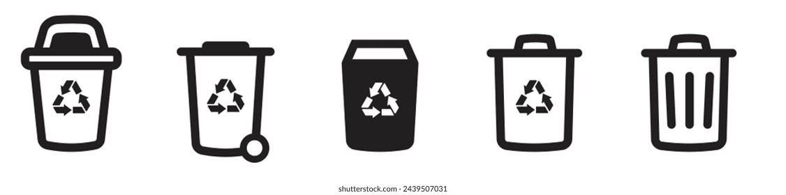 trash can icon simple black, bin symbol recycle, organic waste, plastic trash can