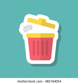 Trash can icon , Vector flat long shadow design.