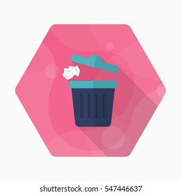 Trash can icon , Vector flat long shadow design.