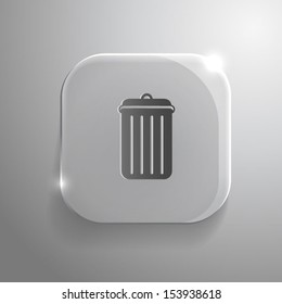 Trash can icon - vector gray glass app button with shadow. eps10