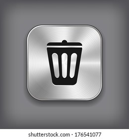 Trash can icon - vector metal app button with shadow
