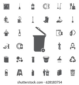 Trash can icon, vector on the white background. Set of cleaning icons