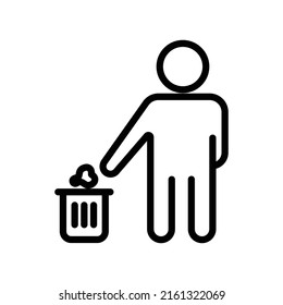 trash can icon vector with people. Throw garbage in its place, Cleanliness, environmental cleanliness, healthy environment. line icon style. Simple design illustration editable