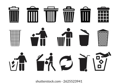Trash can icon waste basket recycle bin illustration for element design.