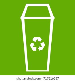 Trash can icon white isolated on green background. Vector illustration