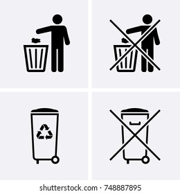 Trash Can Icons. Bin Icons. Do Not Litter. Waste Recycling. Vector for web