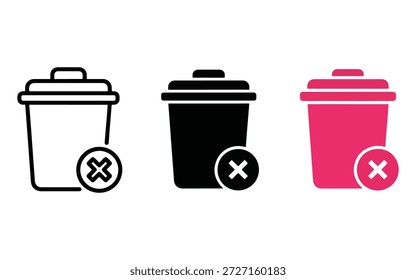 Iconos de papelera con marca cruzada