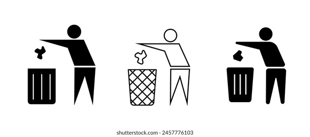 Trash can icons with man. Trash can vector icons set. Trash bin.  Vector illustration