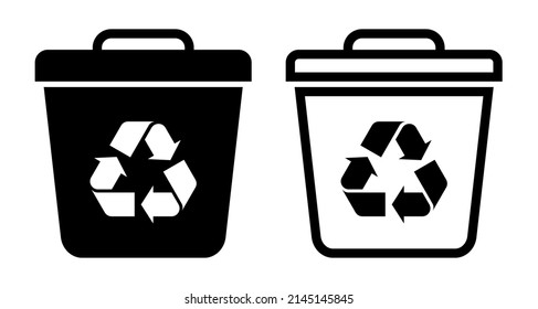 La basura puede iconos. Ajuste de iconos de reciclaje. Juego de iconos de la barra de la papelera vectorial. Ilustración vectorial negra. vector de contorno. Conjunto de iconos plano.