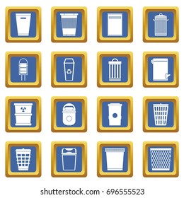Trash can icons set in blue color isolated vector illustration for web and any design
