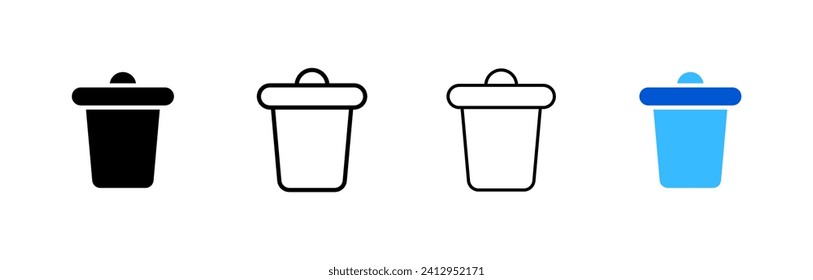 La papelera puede ajustar los iconos. Distintos estilos, un conjunto de botes de basura para el diseño. Iconos del vector