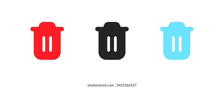 Trash can icons set. Flat, set of trash can buttons, set of trash can icons. Vector icons