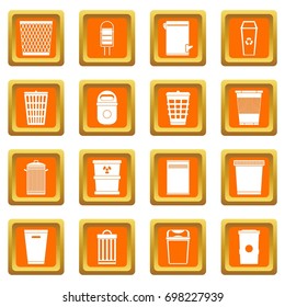 Trash can icons set in orange color isolated vector illustration for web and any design
